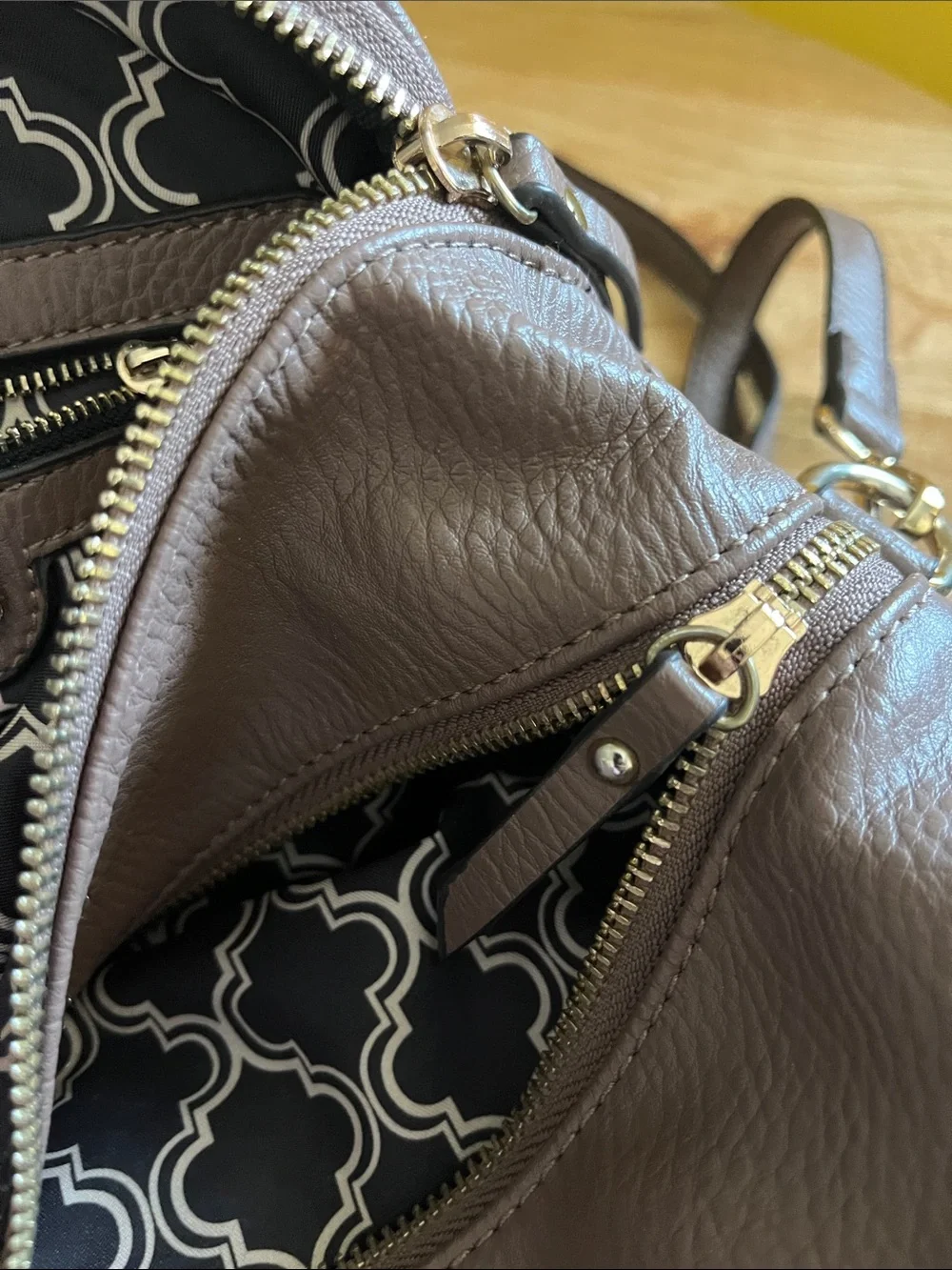 Woven Leather Satchel in Taupe